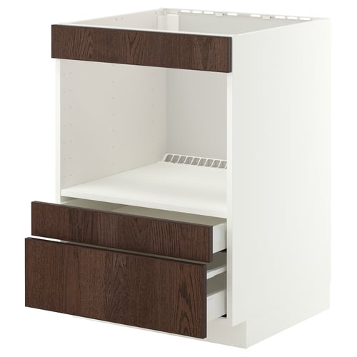 METOD / MAXIMERA Élément bas pr électroménager intég, blanc/Sinarp brun, 60x60 cm