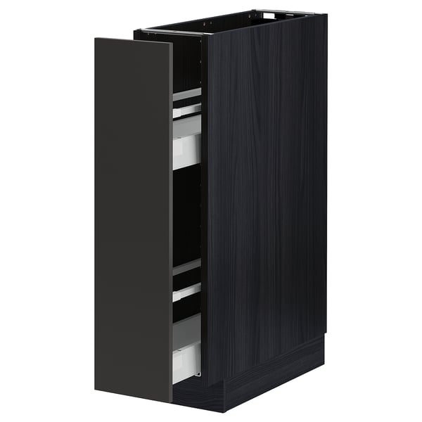 METOD / MAXIMERA Élément bas+rgts coulissants, noir/Nickebo anthracite mat, 20x60 cm