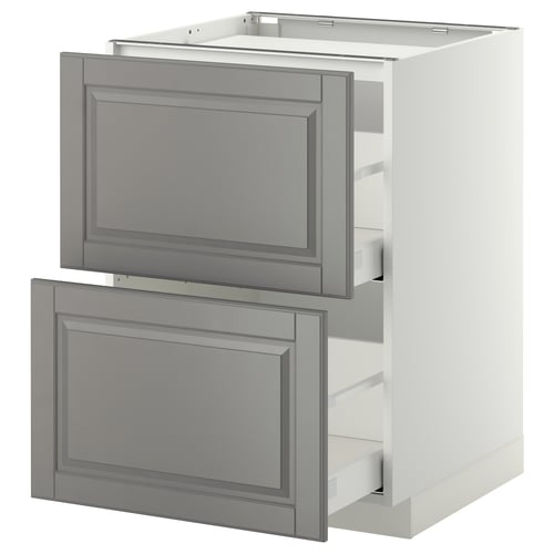 METOD / MAXIMERA Élément bas table cuisson/2fcs/2tir, blanc/Bodbyn gris, 60x60 cm