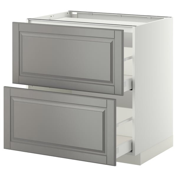 METOD / MAXIMERA Élément bas table cuisson/2fcs/2tir, blanc/Bodbyn gris, 80x60 cm