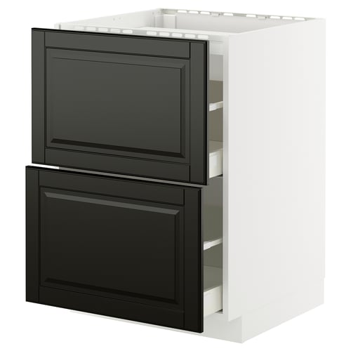 METOD / MAXIMERA Élément bas table cuisson/2fcs/2tir, blanc/Bodbyn noir, 60x60 cm