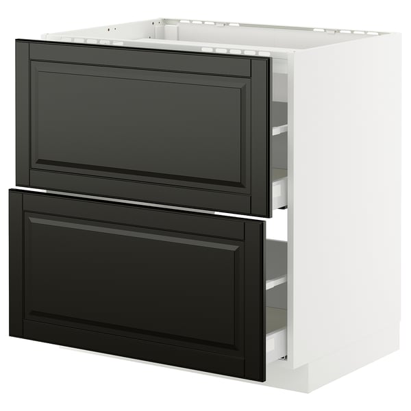 METOD / MAXIMERA Élément bas table cuisson/2fcs/2tir, blanc/Bodbyn noir, 80x60 cm