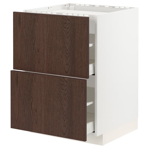 METOD / MAXIMERA Élément bas table cuisson/2fcs/2tir, blanc/Sinarp brun, 60x60 cm
