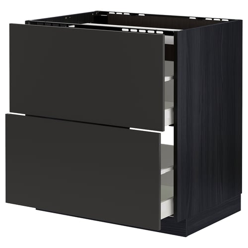 METOD / MAXIMERA Élément bas table cuisson/2fcs/2tir, noir/Nickebo anthracite mat, 80x60 cm