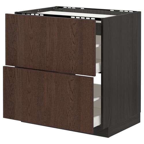 METOD / MAXIMERA Élément bas table cuisson/2fcs/2tir, noir/Sinarp brun, 80x60 cm