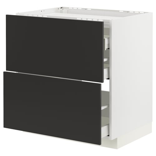 METOD / MAXIMERA Élément bas table cuisson/2fcs/3tir, blanc/Nickebo anthracite mat, 80x60 cm