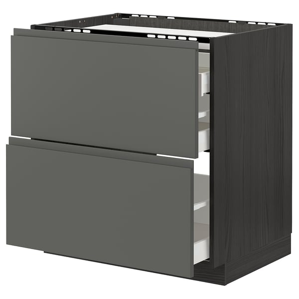 METOD / MAXIMERA Élément bas table cuisson/2fcs/3tir, noir/Voxtorp gris foncé, 80x60 cm