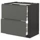 METOD / MAXIMERA Élément bas table cuisson/2fcs/3tir, noir/Voxtorp gris foncé, 80x60 cm