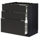 METOD / MAXIMERA Élément bas table cuisson/3fcs/3tir, noir/Nickebo anthracite mat, 80x60 cm