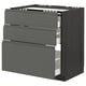 METOD / MAXIMERA Élément bas table cuisson/3fcs/3tir, noir/Voxtorp gris foncé, 80x60 cm