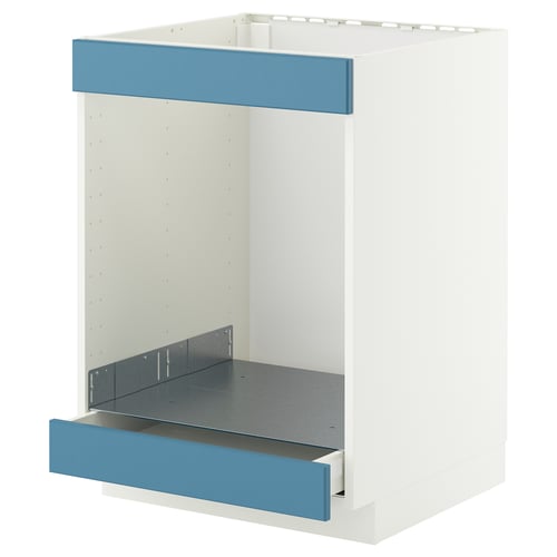 METOD / MAXIMERA Élément bas table cuisson/four+tir, blanc/Lerhyttan bleu, 60x60 cm