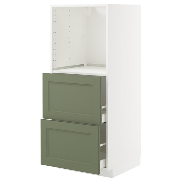 METOD / MAXIMERA Élément haut 2 tiroirs pr four, blanc/Axstad gris vert, 60x60x140 cm