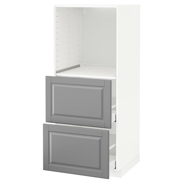 METOD / MAXIMERA Élément haut 2 tiroirs pr four, blanc/Bodbyn gris, 60x60x140 cm