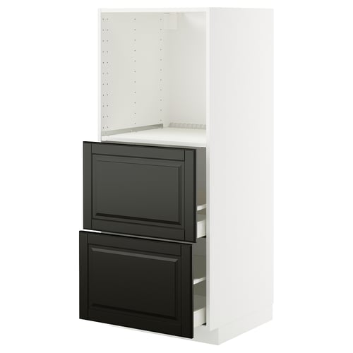 METOD / MAXIMERA Élément haut 2 tiroirs pr four, blanc/Bodbyn noir, 60x60x140 cm