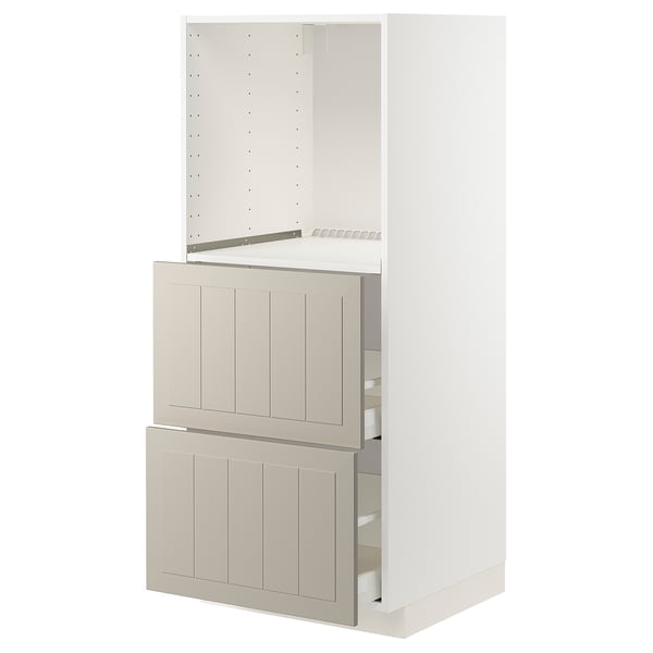 METOD / MAXIMERA Élément haut 2 tiroirs pr four, blanc/Stensund beige, 60x60x140 cm
