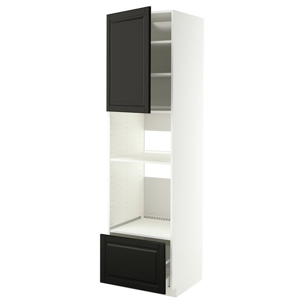 METOD / MAXIMERA Élément haut pr appareils encastrés, blanc/Bodbyn noir, 60x60x220 cm