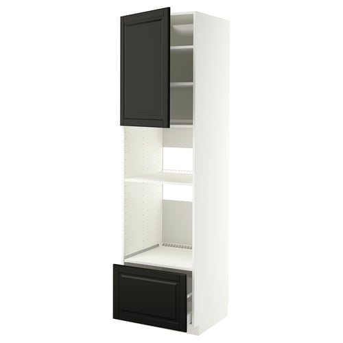METOD / MAXIMERA Élément haut pr appareils encastrés, blanc/Bodbyn noir, 60x60x220 cm