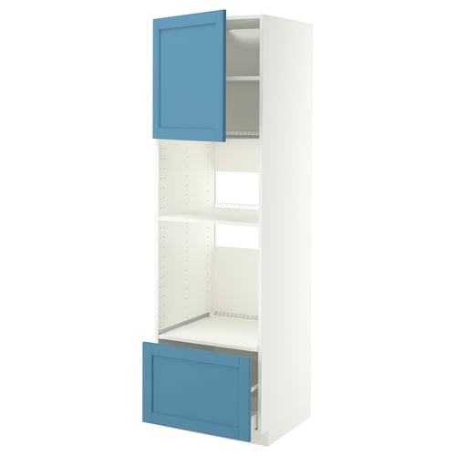 METOD / MAXIMERA Élément haut pr appareils encastrés, blanc/Lerhyttan bleu, 60x60x200 cm