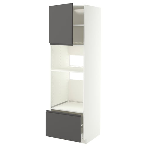 METOD / MAXIMERA Élément haut pr appareils encastrés, blanc/Voxtorp gris foncé, 60x60x200 cm