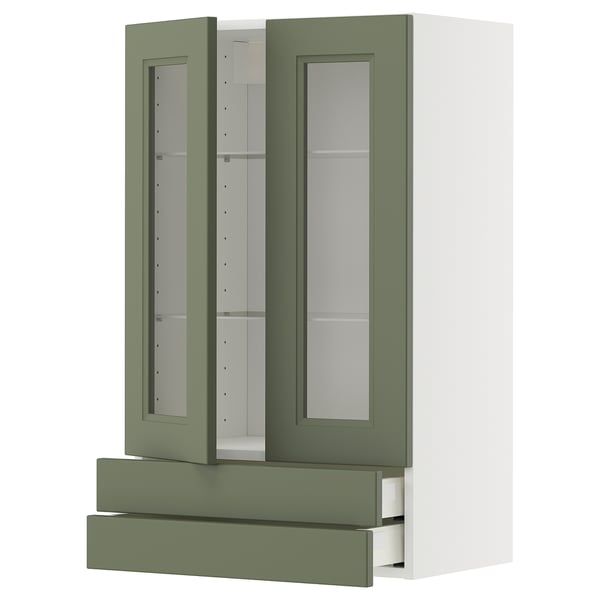 METOD / MAXIMERA Élément mural+2 portes vitrées/2tir, blanc/Axstad gris vert, 60x100 cm