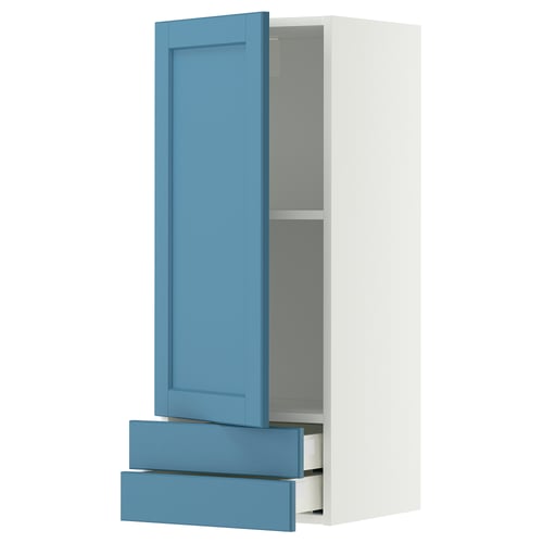METOD / MAXIMERA Élément mural avec porte/2 tiroirs, blanc/Lerhyttan bleu, 40x100 cm