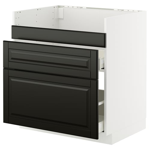 METOD / MAXIMERA Rangement bas évier HAVSEN/3fa/2tir, blanc/Bodbyn noir, 80x60 cm