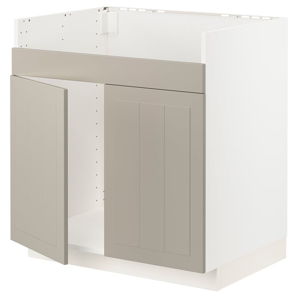 METOD Rangemt bas pr évier 2 bacs HAVSEN, blanc/Stensund beige, 80x60 cm