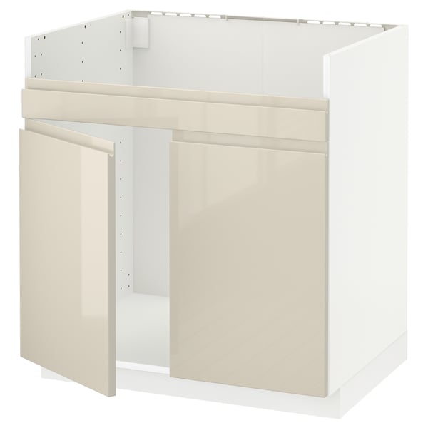 METOD Rangemt bas pr évier 2 bacs HAVSEN, blanc/Voxtorp beige clair brillant, 80x60 cm