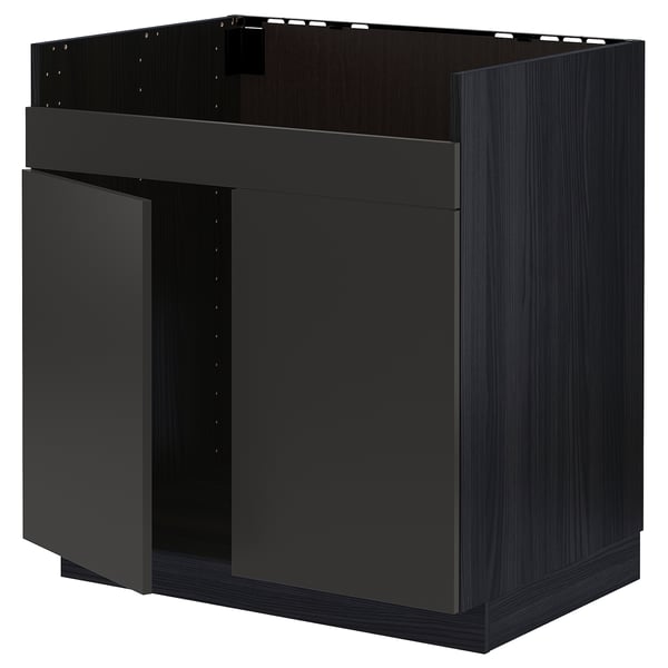 METOD Rangemt bas pr évier 2 bacs HAVSEN, noir/Nickebo anthracite mat, 80x60 cm