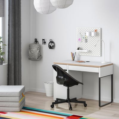 MICKE Bureau, blanc/anthracite, 105x50 cm