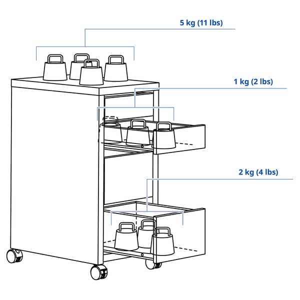 MICKE Caisson à tiroirs sur roulettes, effet chêne blanchi, 35x75 cm