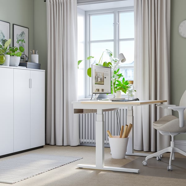 MITTZON Bureau assis/debout, électrique plaqué bouleau/blanc, 120x60 cm