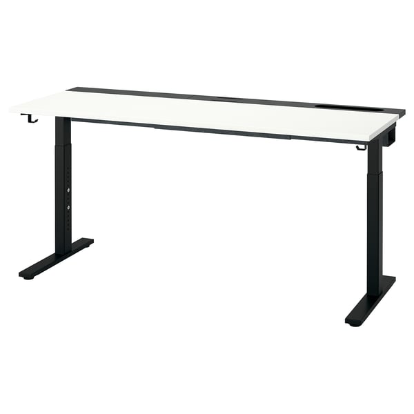 MITTZON Bureau, blanc/noir, 160x60 cm
