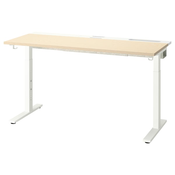 MITTZON Bureau, plaqué bouleau/blanc, 140x60 cm