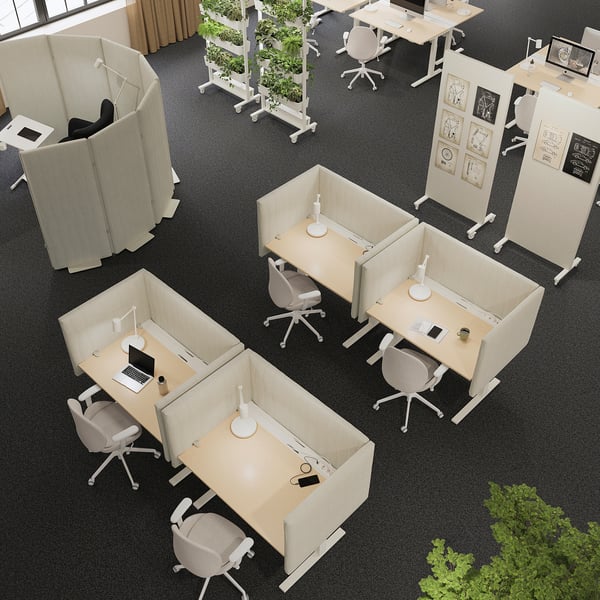 MITTZON Bureau, plaqué bouleau/blanc, 140x60 cm