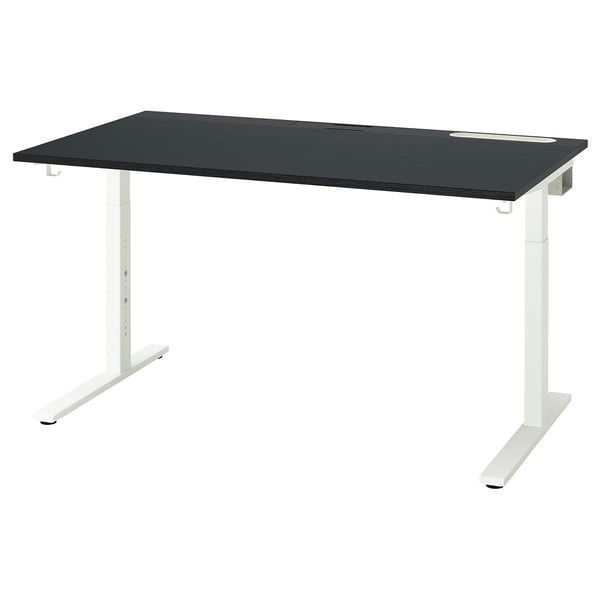 MITTZON Bureau, plaqué frêne teinté noir/noir blanc, 140x80 cm