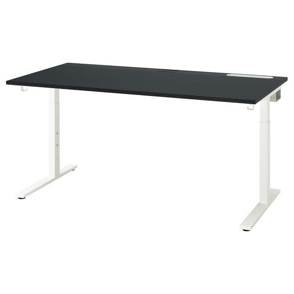 MITTZON Bureau, plaqué frêne teinté noir/noir blanc, 160x80 cm