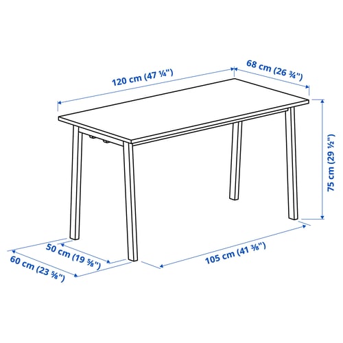 MITTZON Table conférence, blanc, 120x68x75 cm