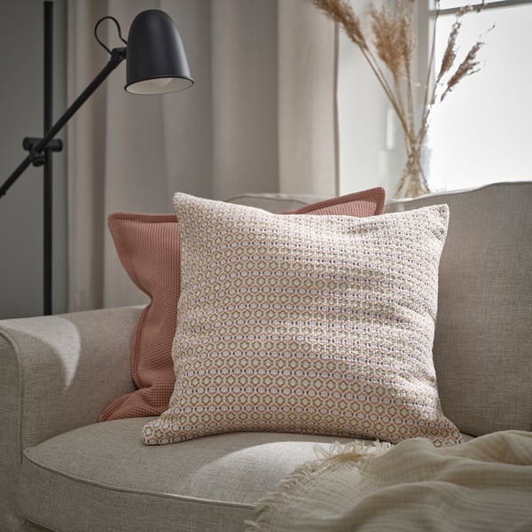 MOROTSMOTT Housse de coussin, blanc/rose clair, 50x50 cm