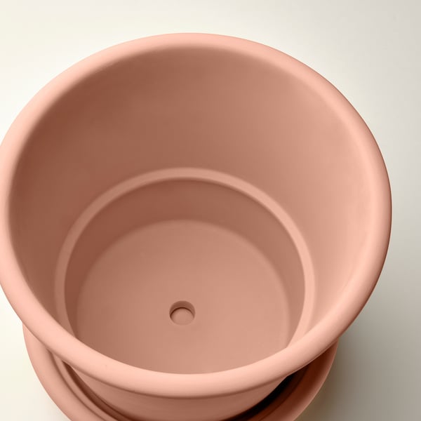 MUSKOTBLOMMA Pot avec coupelle, intérieur/extérieur terre cuite, 24 cm