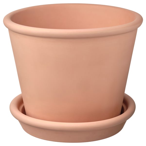 MUSKOTBLOMMA Pot avec coupelle, intérieur/extérieur terre cuite, 24 cm