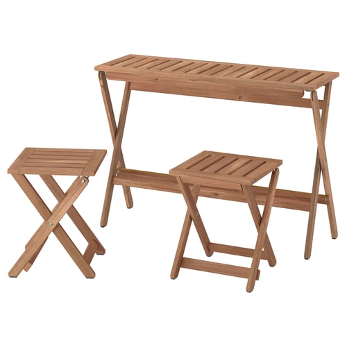 NÄMMARÖ Table/2 tabourets, extérieur, teinté brun clair pliable/pliable, 108x37 cm