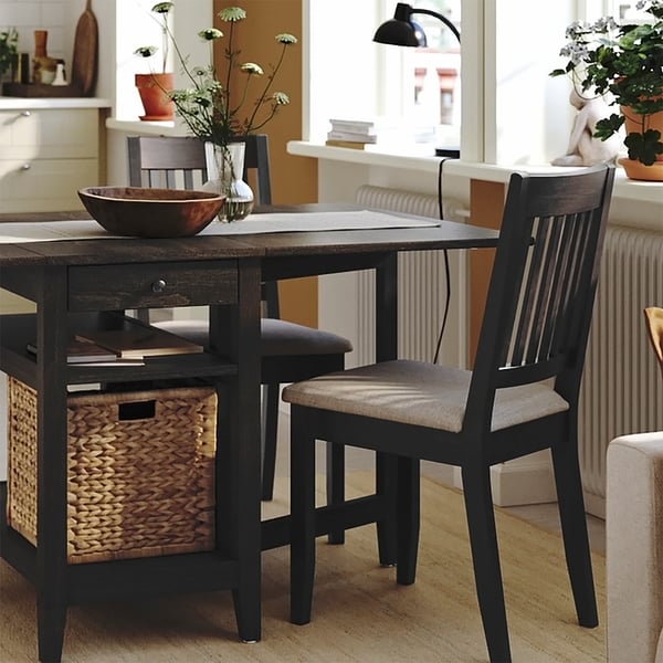 NÄSINGE Table à rabat avec rangement, brun foncé teinté/plaqué hêtre, 48/104/159x85 cm