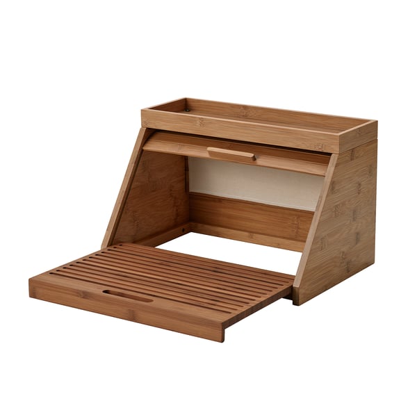 NÅLBLECKA Boîte à pain, avec planche à découper et tablette/bambou, 38x25x24 cm