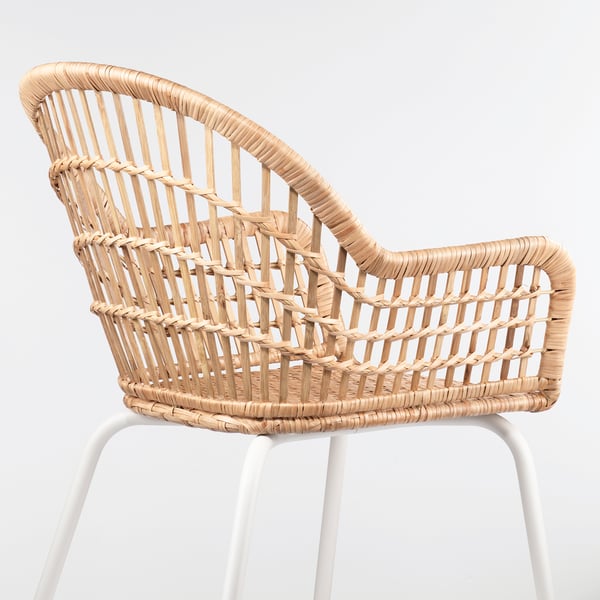 NILSOVE Chaise à accoudoirs, rotin/blanc