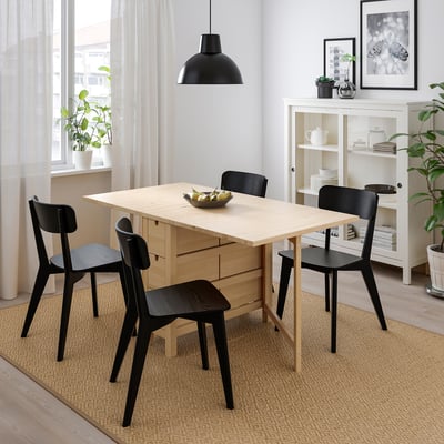 NORDEN / LISABO Table et 4 chaises, bouleau/noir, 26/89/152 cm
