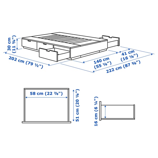 NORDLI Cadre lit avec rangement, blanc, 140x200 cm
