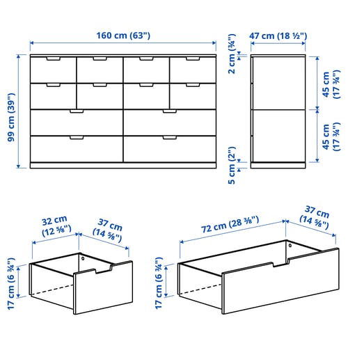 NORDLI Commode avec 12 tiroirs, blanc, 160x99 cm