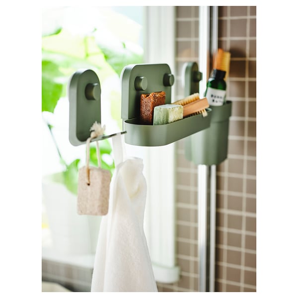 ÖBONÄS Récipient avec ventouse, gris vert