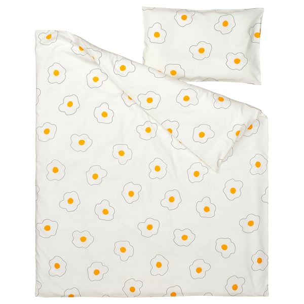 ÖGONLOCKSMAL Linge de lit enfant, 3 pièces, fleur blanc/jaune, 60x120 cm